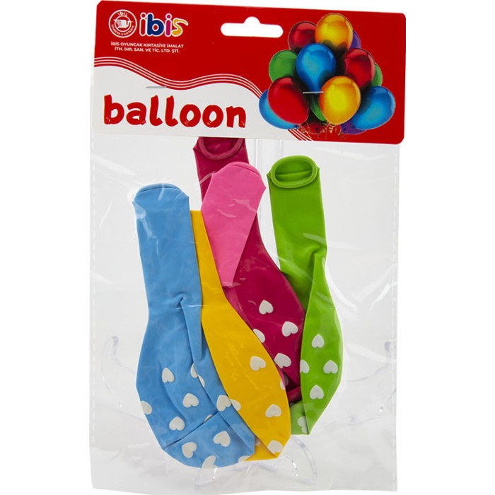 5’Lİ İTHAL ÇEPEÇEVRE KALP BASKILI BALON İBİS-1129-7