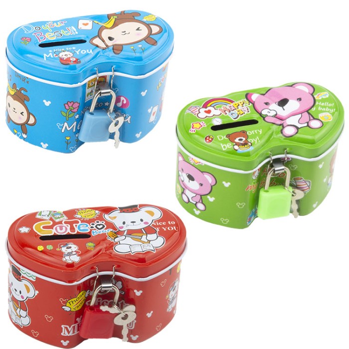 ÇİFT KALPLİ KİLİTLİ KUMBARA L-3